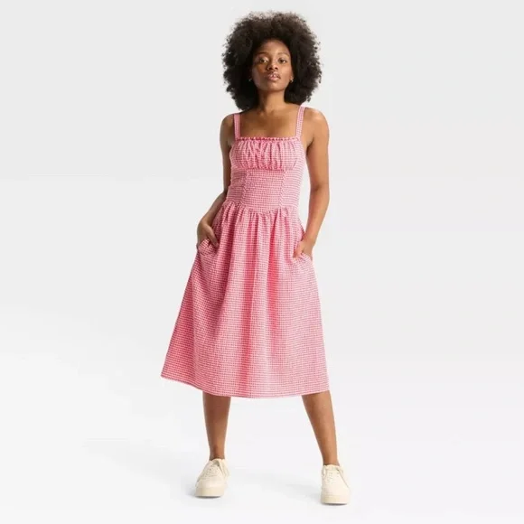 wild fable | Dresses | Womens Milkmaid Midi Aline Dress Wild Fable Red  Gingham S | Poshmark